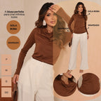 KIT 3  Blusas Manga Longa Feminina Cacharrel Gola Boba Drapeada Segunda Pele Para o Frio Inverno