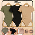 KIT 3 Body Feminino Manga Curta Drapeado Gola Redonda Moda Verão