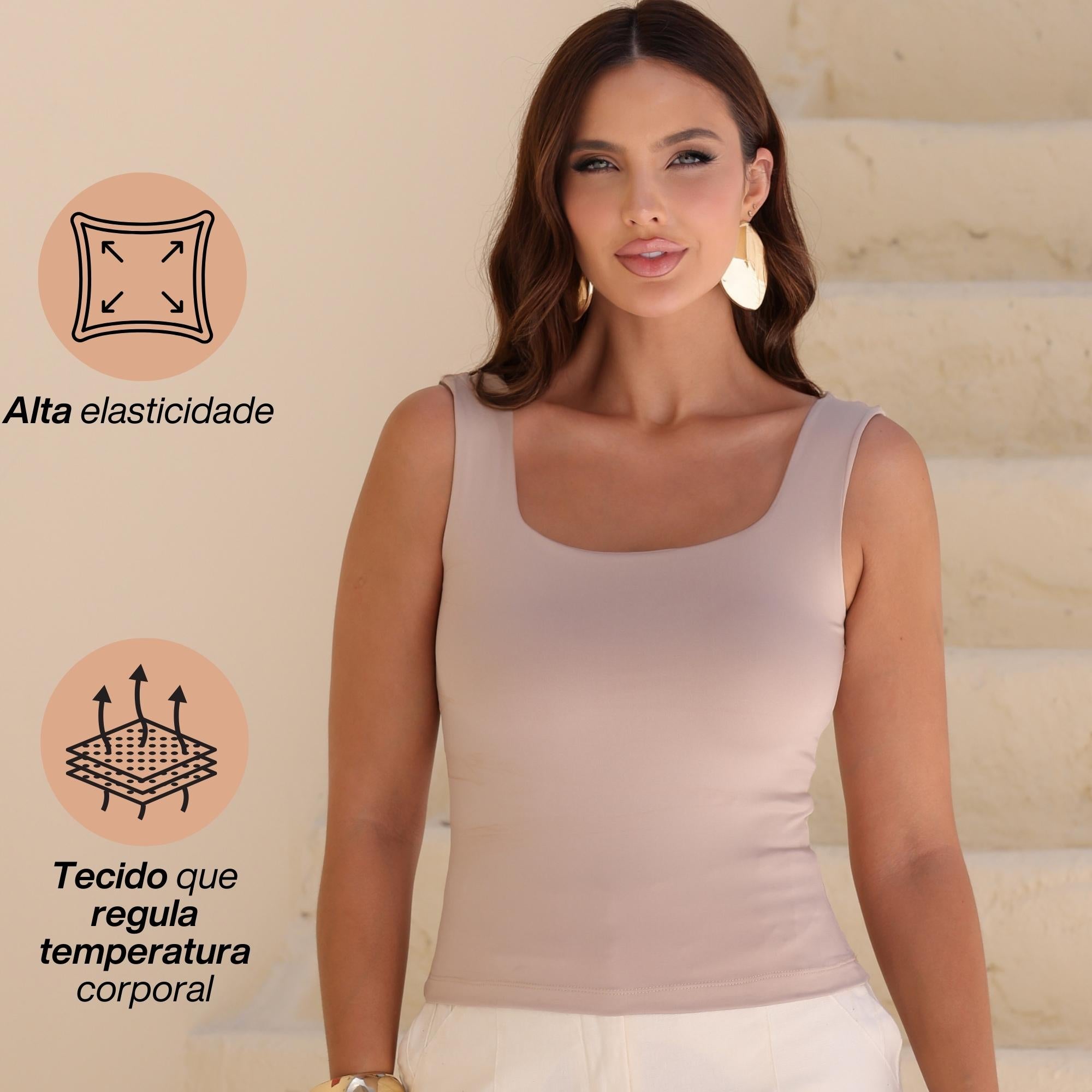 KIT 3 Blusa Regata Feminina Gola Quadrada Suplex Toque Frio Moda Verão