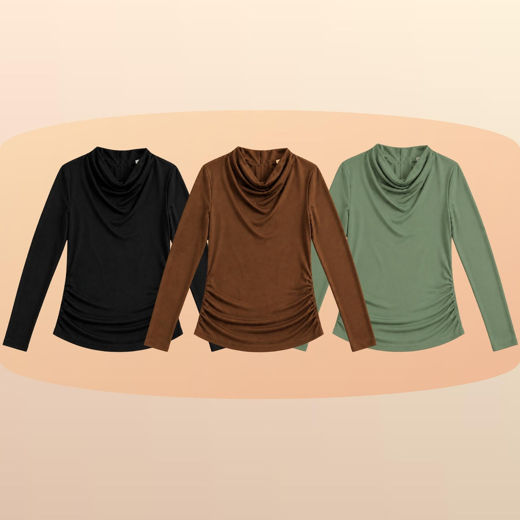 KIT 3  Blusas Manga Longa Feminina Cacharrel Gola Boba Drapeada Segunda Pele Para o Frio Inverno