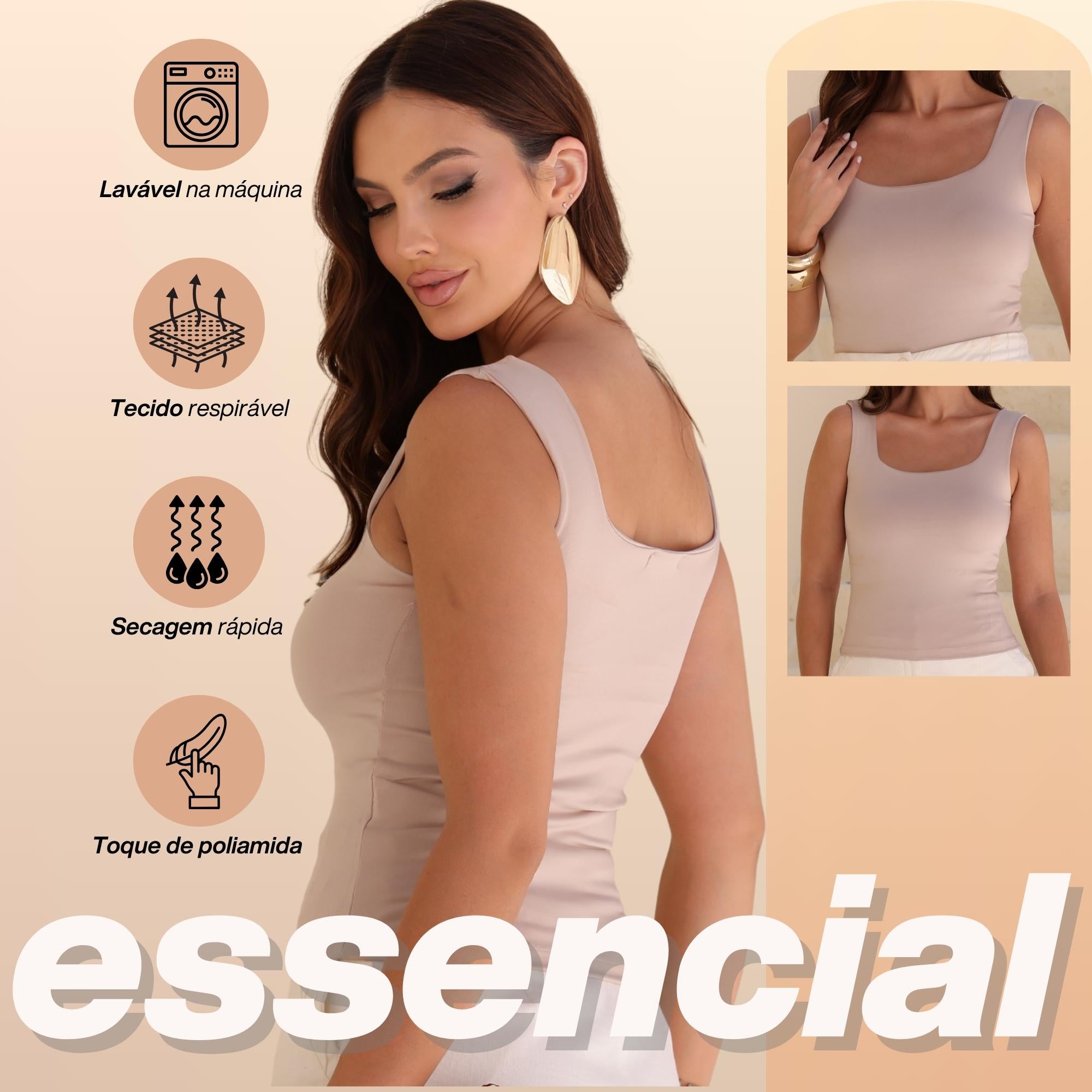 KIT 3 Blusa Regata Feminina Gola Quadrada Suplex Toque Frio Moda Verão