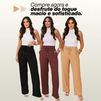 Calça Pantalona Feminina Cintura Alta Canelada Com Bolsos Estilizados Para o Verão