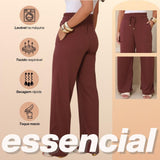 Calça Pantalona Feminina Cintura Alta Canelada Com Bolsos Estilizados Para o Verão