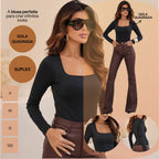 KIT 3 Blusas Feminina Gola Quadrada Manga Longa Segunda Pele Suplex Básica Para o Frio Inverno