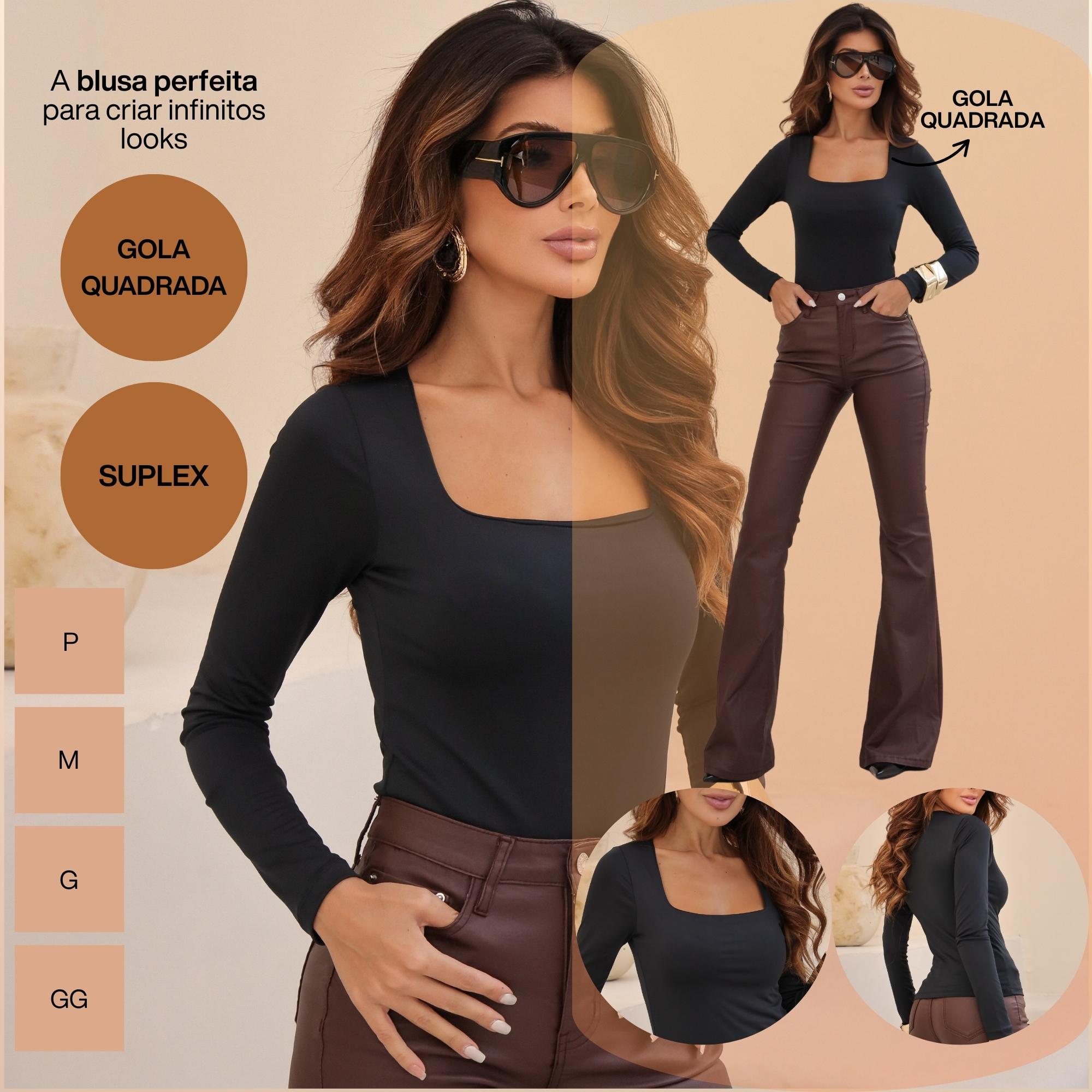 KIT 3 Blusas Feminina Gola Quadrada Manga Longa Segunda Pele Suplex Básica Para o Frio Inverno
