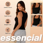 KIT 3 Blusas Regata Feminina Gola Quadrada Alça Larga Moda Verão