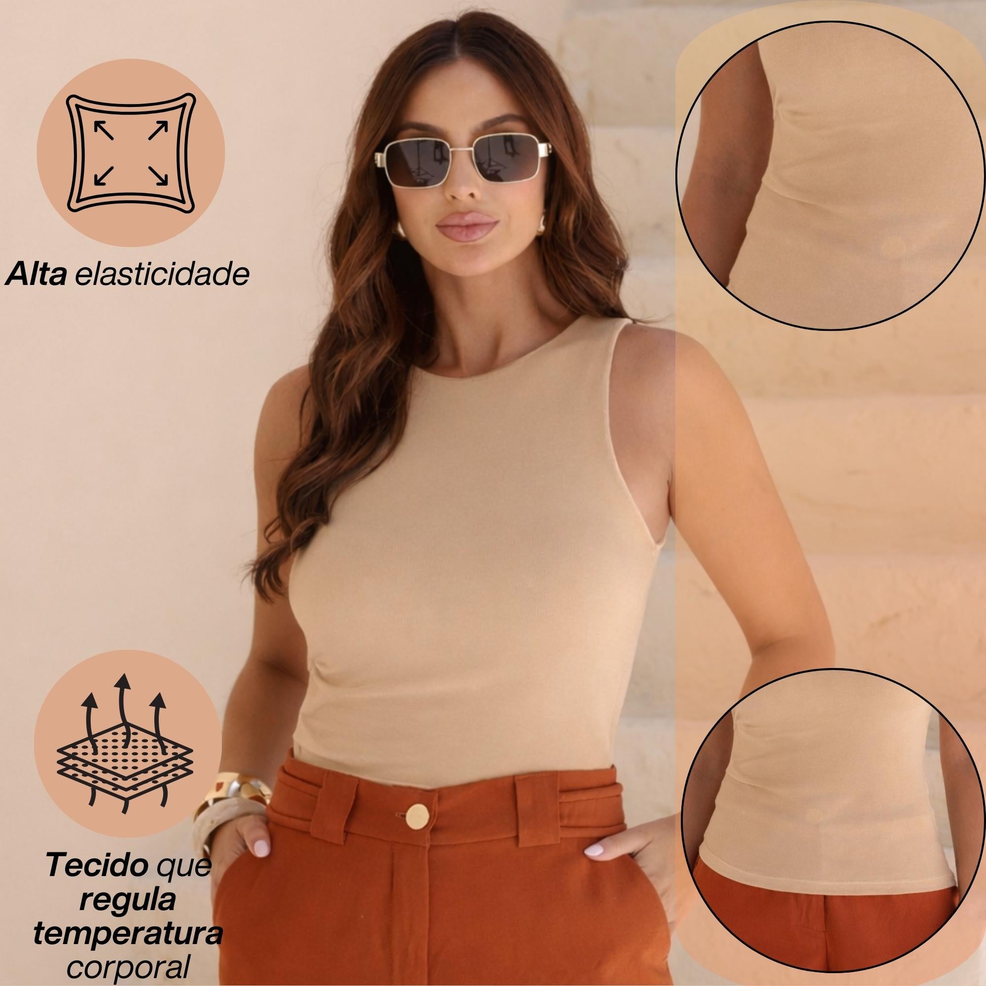 KIT 3 Blusas Regata Feminina Drapeada Assimetrica Malha Toque de Pessego Verão