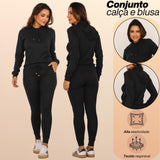 Conjunto Feminino Calça Jogger e Blusa Canguru Com Capuz
