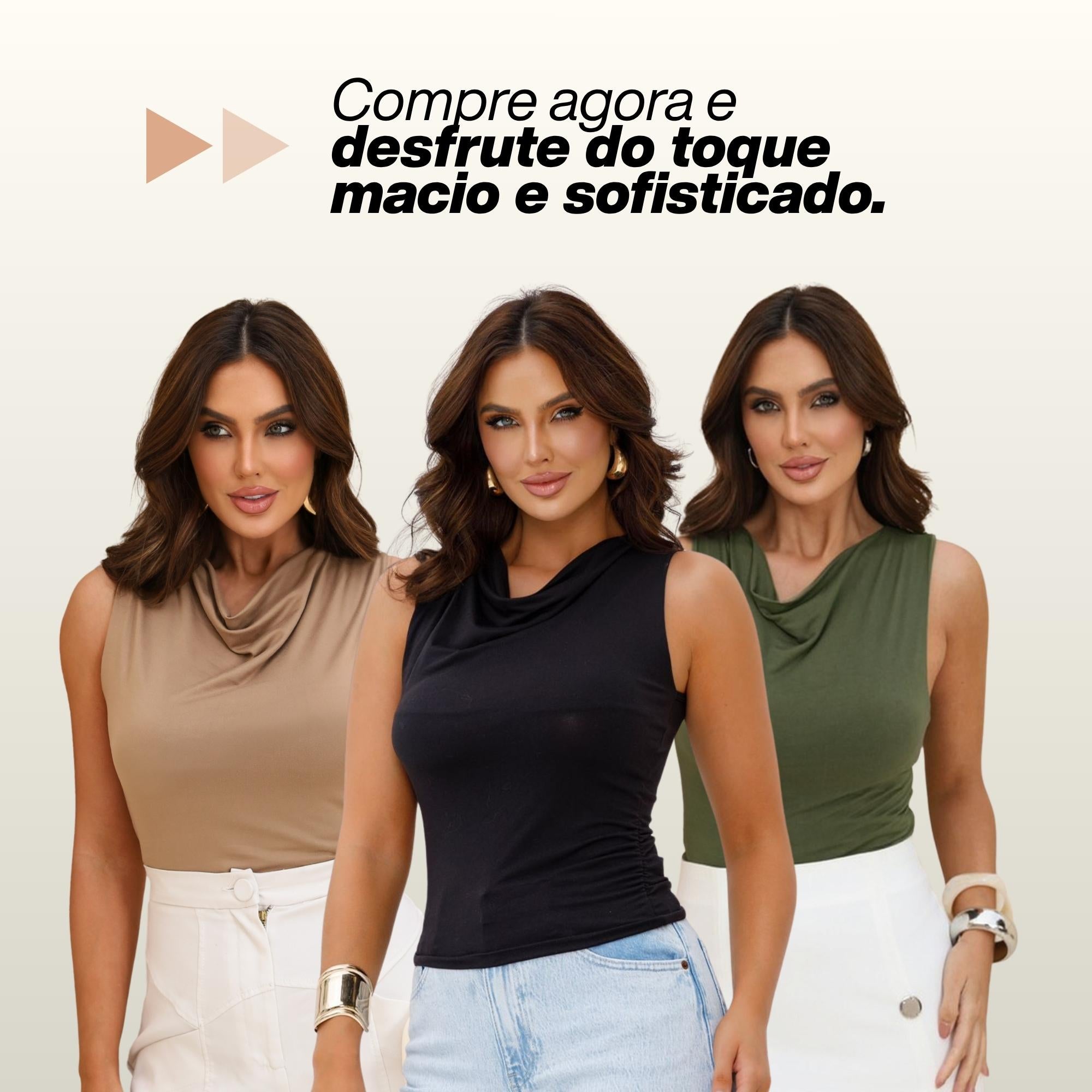 KIT 3 Blusas Regata Feminina Drapeada Gola Boba Malha Fresca Moda Verão