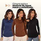 KIT 3  Blusas Manga Longa Feminina Cacharrel Gola Boba Drapeada Segunda Pele Para o Frio Inverno