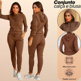Conjunto Feminino Calça Jogger e Blusa Canguru Com Capuz
