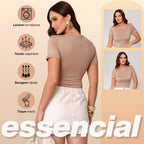 KIT 3 Body Feminino Manga Curta Drapeado Gola Redonda Moda Verão