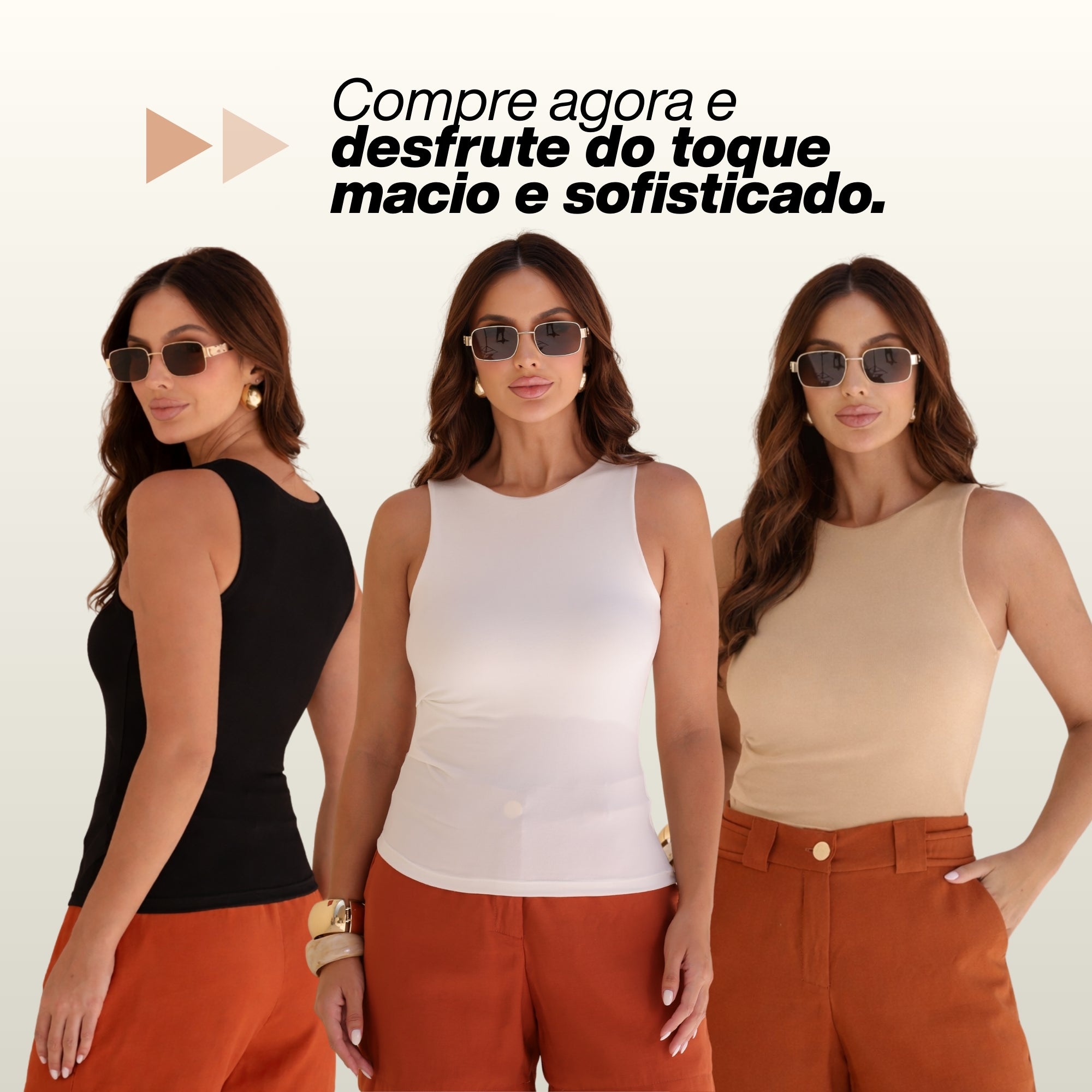 KIT 3 Blusas Regata Feminina Drapeada Assimetrica Malha Toque de Pessego Verão