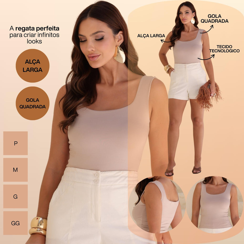 KIT 3 Blusa Regata Feminina Gola Quadrada Suplex Toque Frio Moda Verão