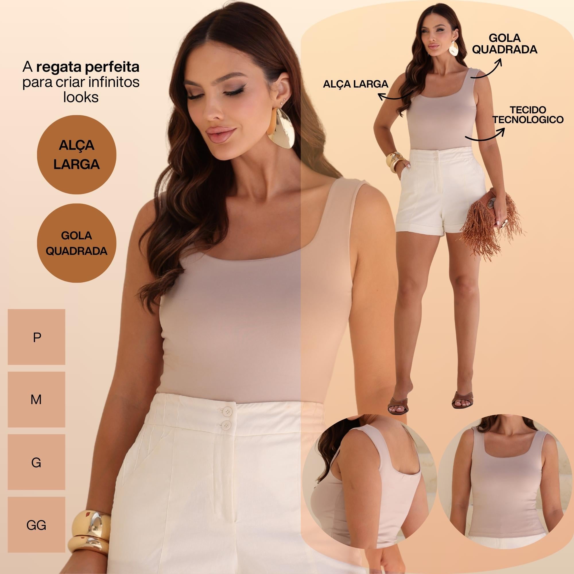 KIT 3 Blusa Regata Feminina Gola Quadrada Suplex Toque Frio Moda Verão