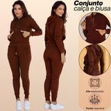 Conjunto Feminino Calça Jogger e Blusa Canguru Com Capuz