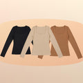 KIT 3 Blusas Feminina Gola Quadrada Manga Longa Segunda Pele Suplex Básica Para o Frio Inverno