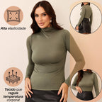 KIT 3 Blusa Feminina Gola Alta Manga Longa Segunda Pele Suede Toque de Pessego