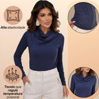 KIT 3  Blusas Manga Longa Feminina Cacharrel Gola Boba Drapeada Segunda Pele Para o Frio Inverno