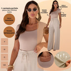 KIT 3 Blusa Feminina Camiseta Gola Quadrada Manga Curta Lisa Suplex Verão