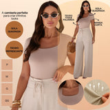 KIT 3 Blusa Feminina Camiseta Gola Quadrada Manga Curta Lisa Suplex Verão