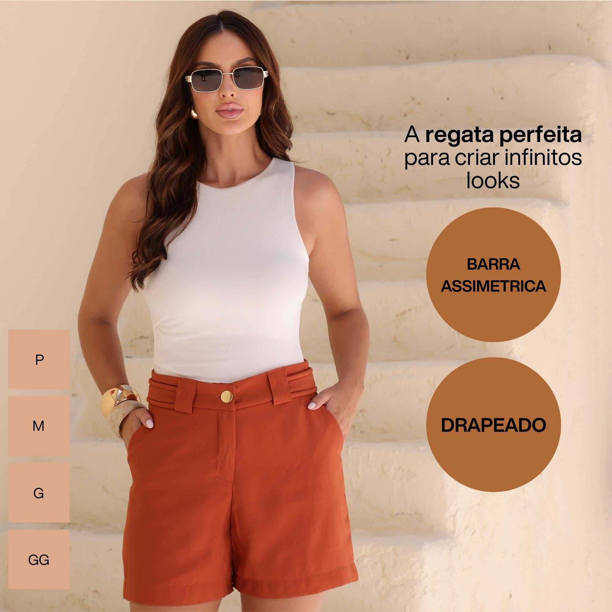 KIT 3 Blusas Regata Feminina Drapeada Assimetrica Malha Toque de Pessego Verão