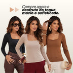 KIT 3 Blusas Feminina Gola Quadrada Manga Longa Segunda Pele Suplex Básica Para o Frio Inverno