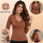 KIT 3  Blusas Feminina Manga Longa Gola V Segunda Pele Básica Para o Frio Inverno