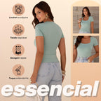 KIT 3 Blusa Feminina Camiseta Gola Quadrada Manga Curta Lisa Suplex Verão