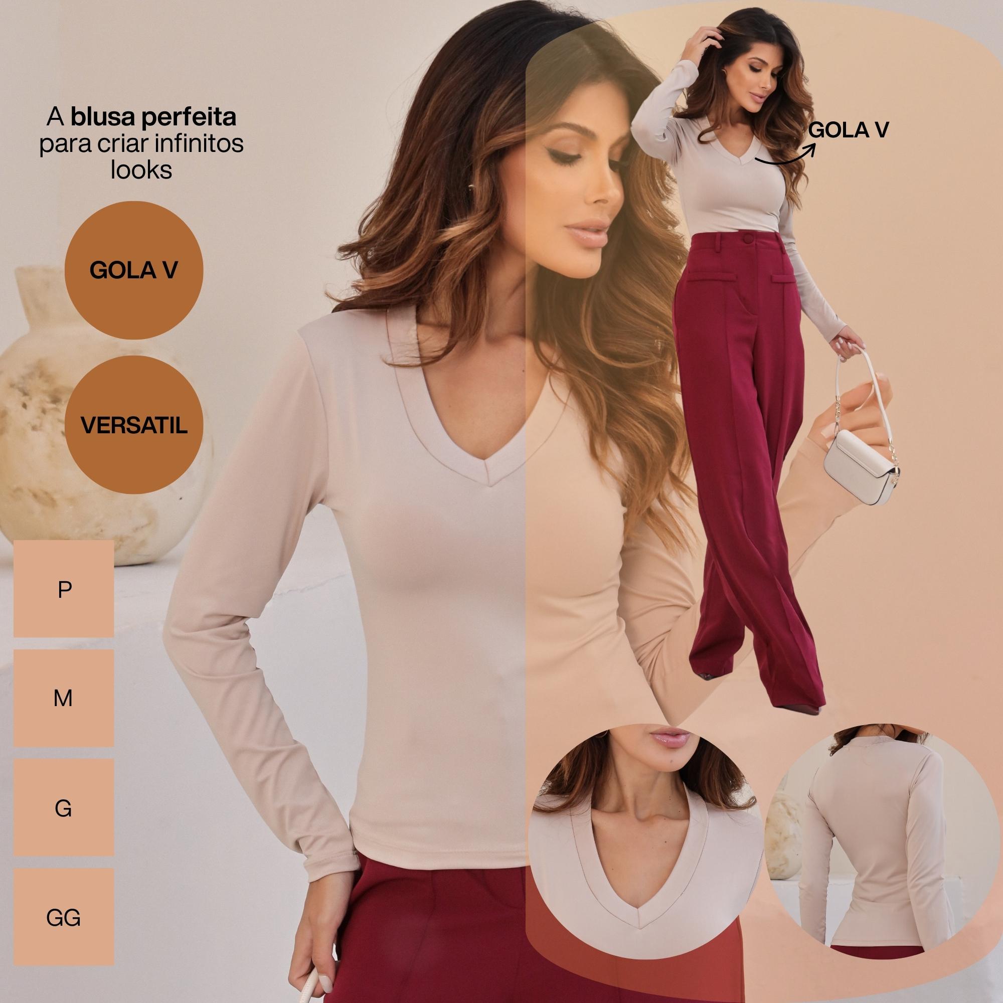 KIT 3  Blusas Feminina Manga Longa Gola V Segunda Pele Básica Para o Frio Inverno